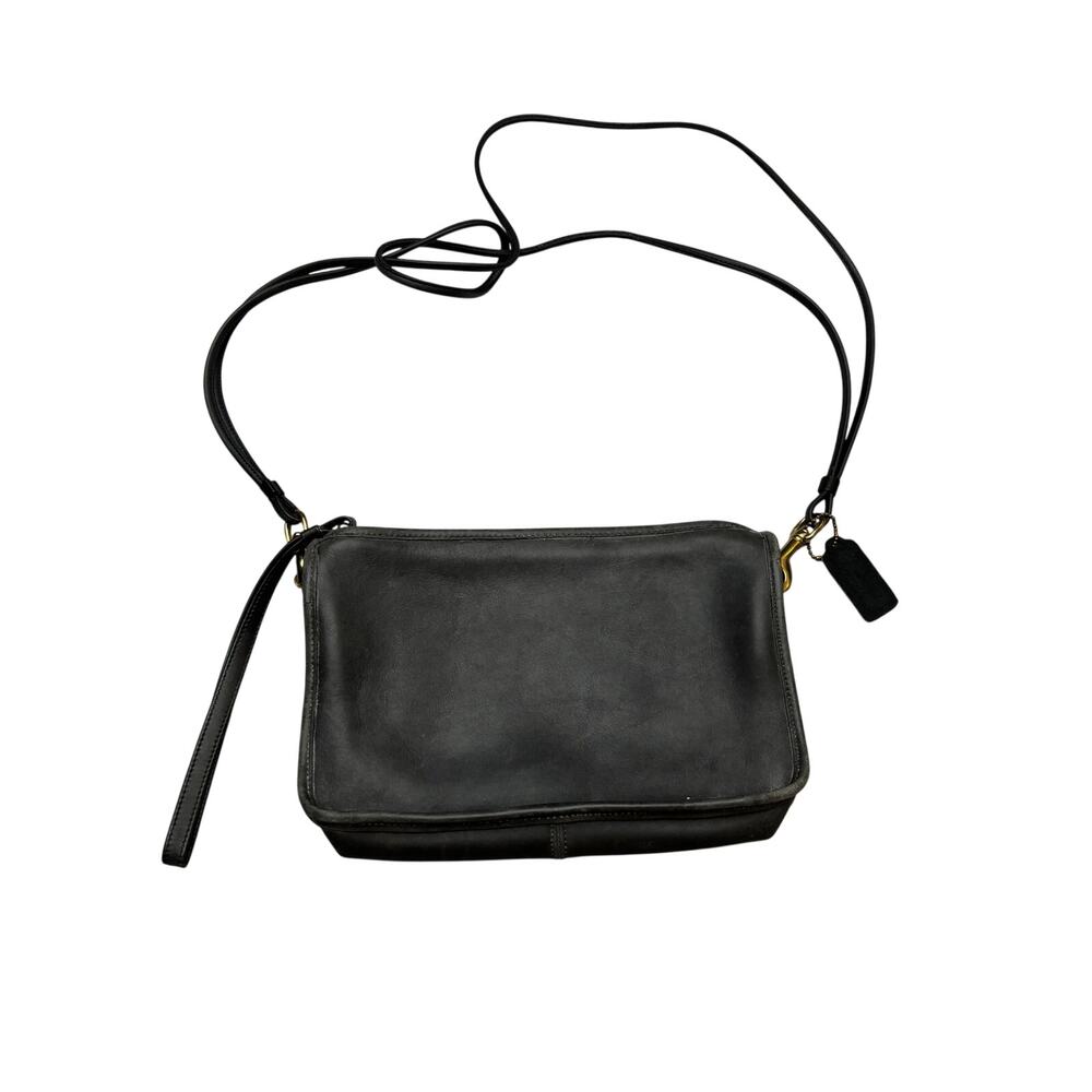 Vintage 80s Coach Basic Bag Black Leather Clutch Wristlet Crossbody Purse